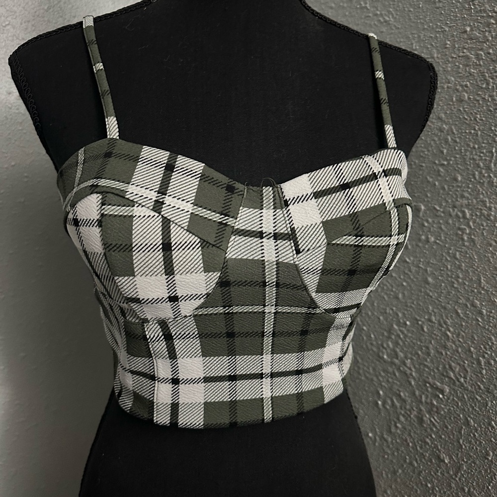 Plaid Crop Top in Green and White